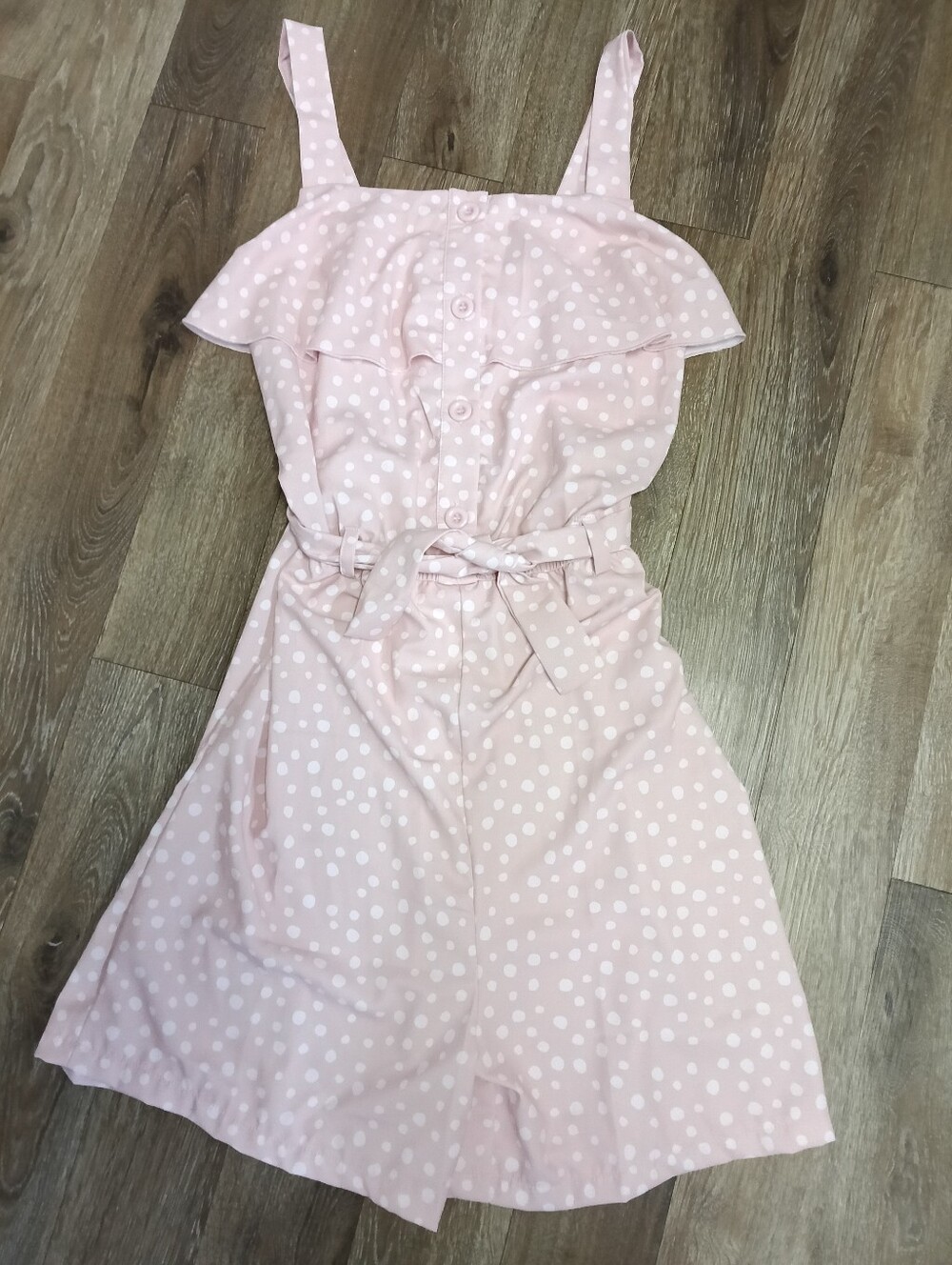 Women's Pink Polka Dot Sleeveless Romper with Waist Tie